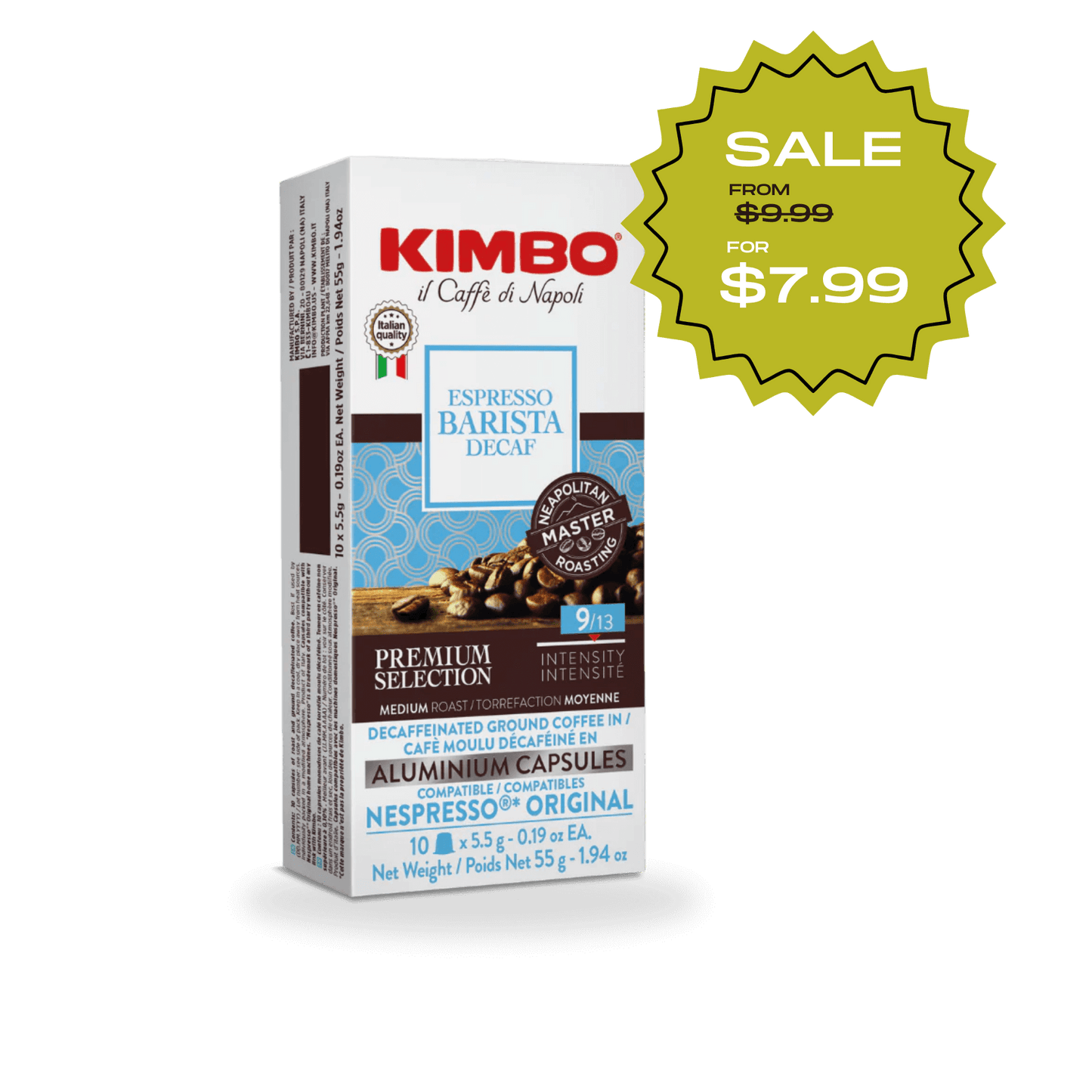 Espresso Decaf 10 Capsules in Aluminium - Smooth & Rich Italian Roast for Nespresso